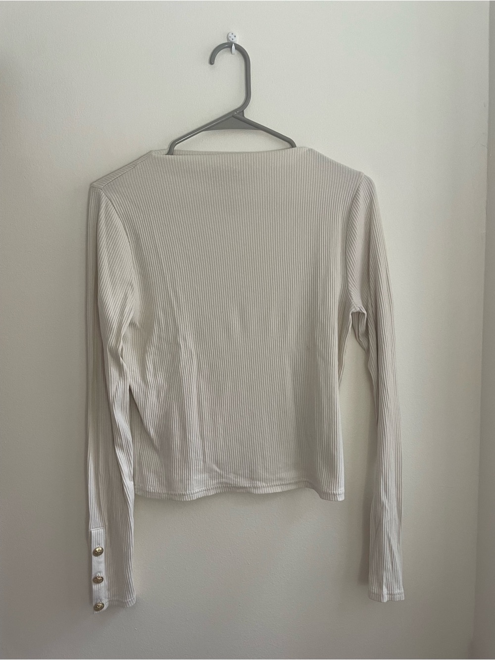 J. Crew Cream Ribbed Long-Sleeve Crew with Button Cuffs